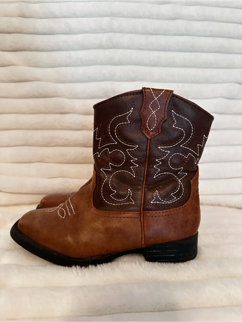 wonder nation Brown Kids Western Cowboy Boots with White Stitching